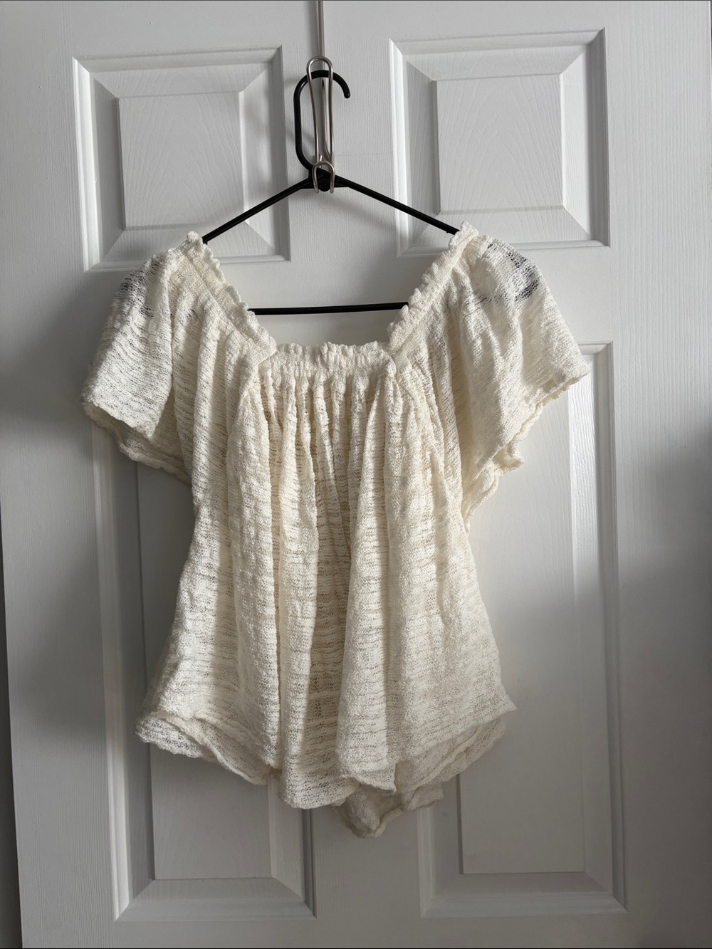 Free People Thrills and Frills Cropped Boho Off Shoulder Crochet Blouse Size M - Picture 7 of 7